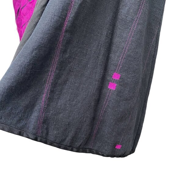 Artsy Vest M/L Charcoal Black Pink Emboidered Applique Boho Top - Picture 9 of 12